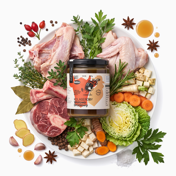 Bulion kolagenowy wołowo-drobiowy Zupy Mocy - naturalny kolagen w słoiku 500 ml