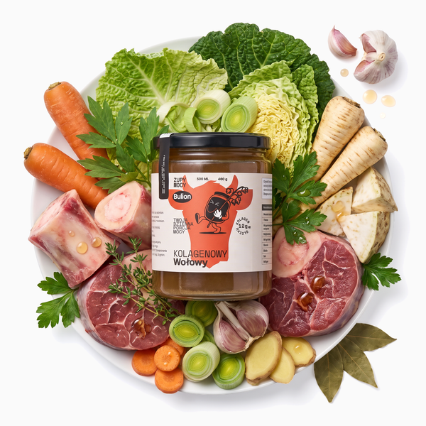 Bulion kolagenowy wołowy Zupy Mocy - naturalny kolagen w słoiku 500 ml