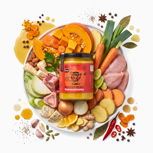Pomarańczowy krem mikrobiomowy Zupy Mocy - zupa kolagenowa w słoiku 500 ml