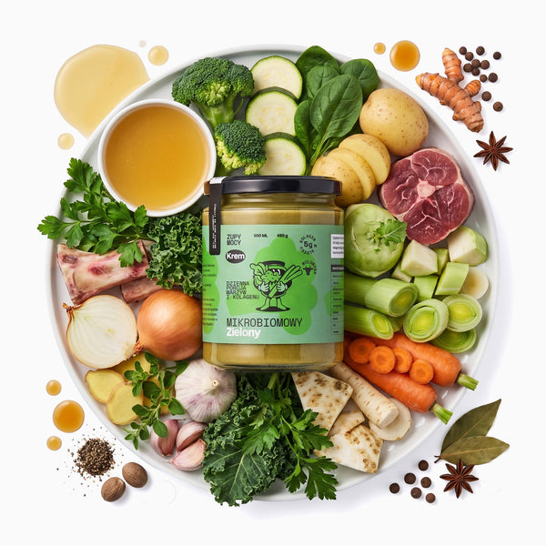Zielony krem mikrobiomowy Zupy Mocy - zupa kolagenowa w słoiku 500 ml