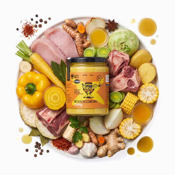 Żółty krem mikrobiomowy Zupy Mocy - zupa kolagenowa w słoiku 500 ml