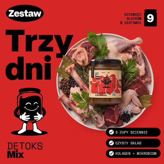 Detoks zupowy na 3 dni Zupy Mocy - 9 zup kolagenowych w słoikach